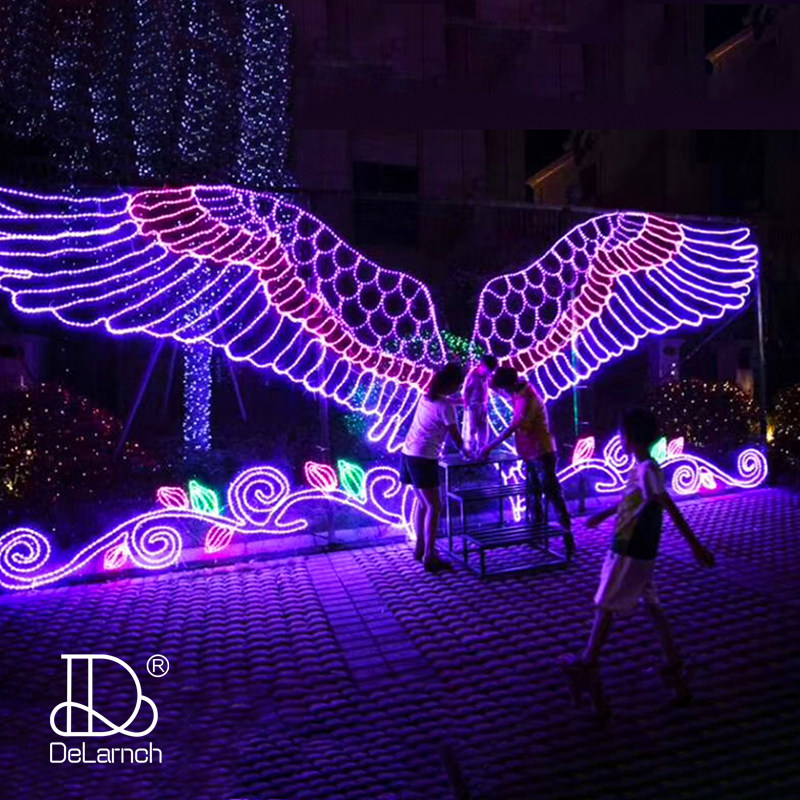 LED灯光节天使翅膀造型灯拍照互动留影爱情动物装饰七彩闪动翅膀